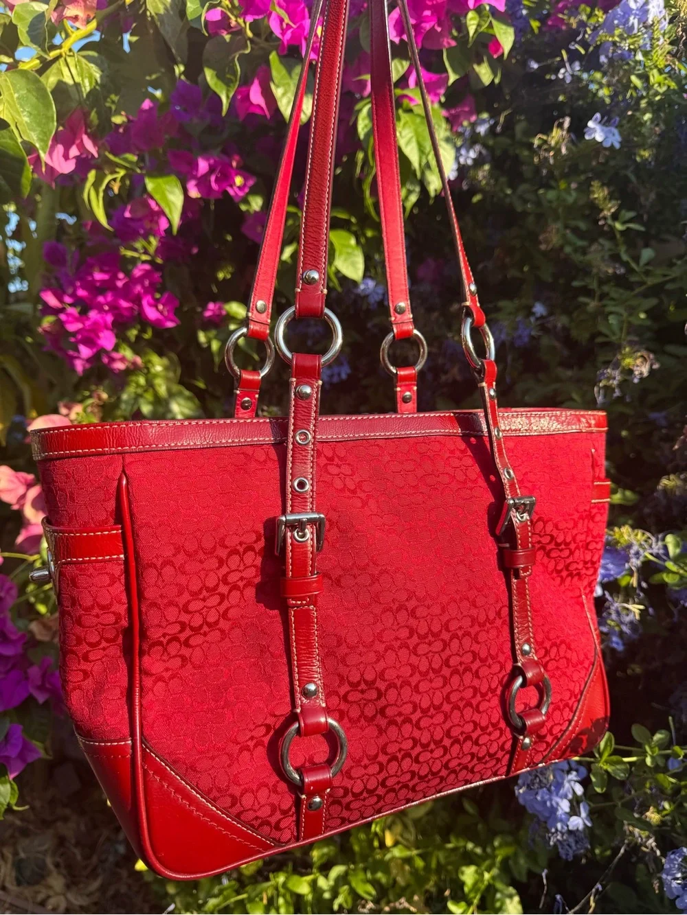 Coach Red Signature C Monogram Tote Shoulder Bag